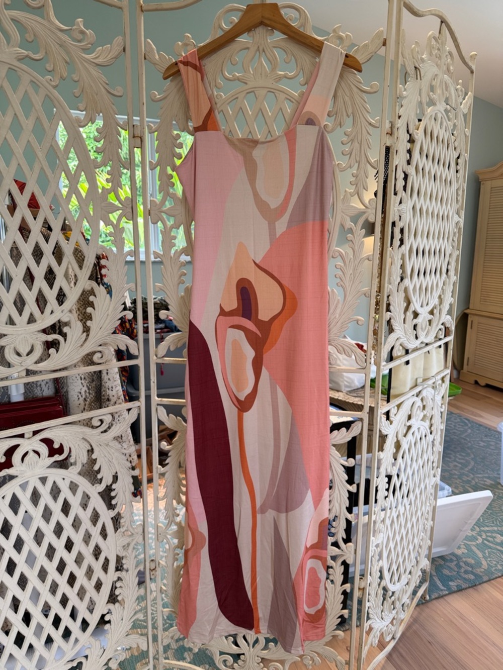 Sleeveless Abstract Pink Multi-Color Maxi Dress